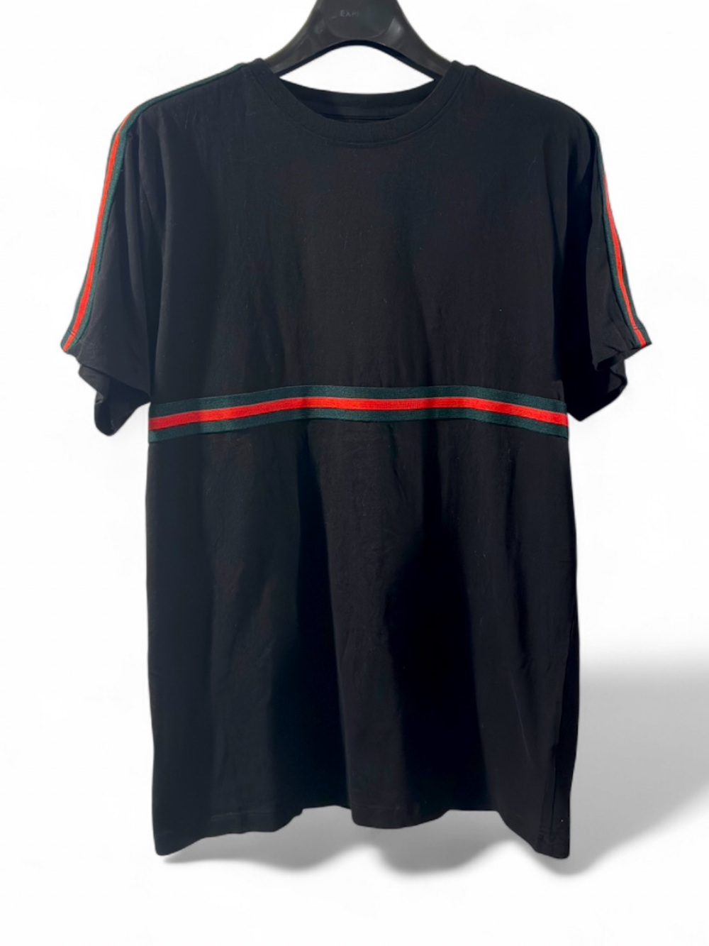 Black Crewneck T-shirt w/ Red/Green Stripes Size XL